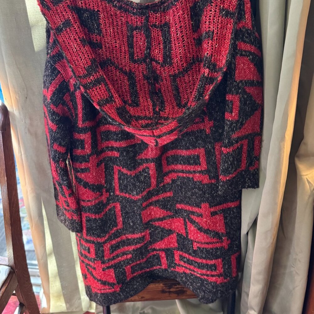 Moon Collection of Los Angeles CA Native Print Knee Length Sweater w/hood - Picture 3 of 4